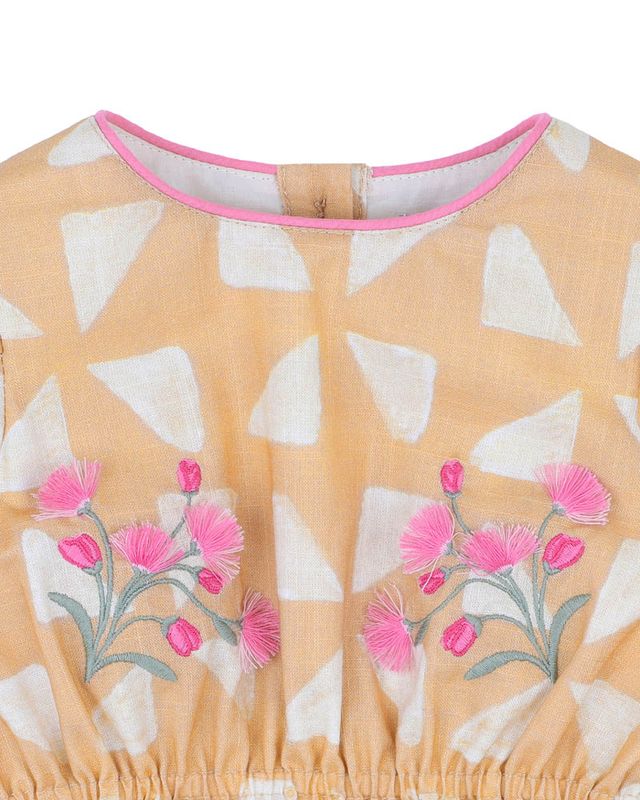 Embroidered L/S Romper - Batik Print