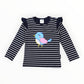 Frill Bird Striped Top - Navy