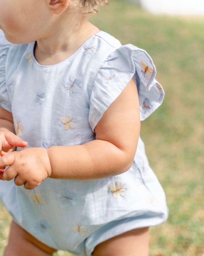 Libby Emb. Butterfly Romper - Pale Blue