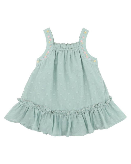 Anya Dobby Dress - Dusky Sage