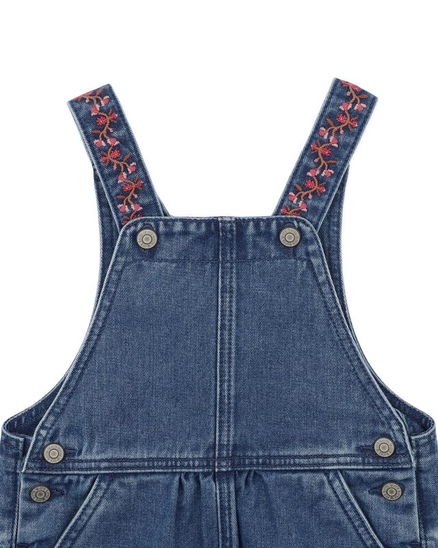 Denim Emb. Overalls - Mid Indigo Blue