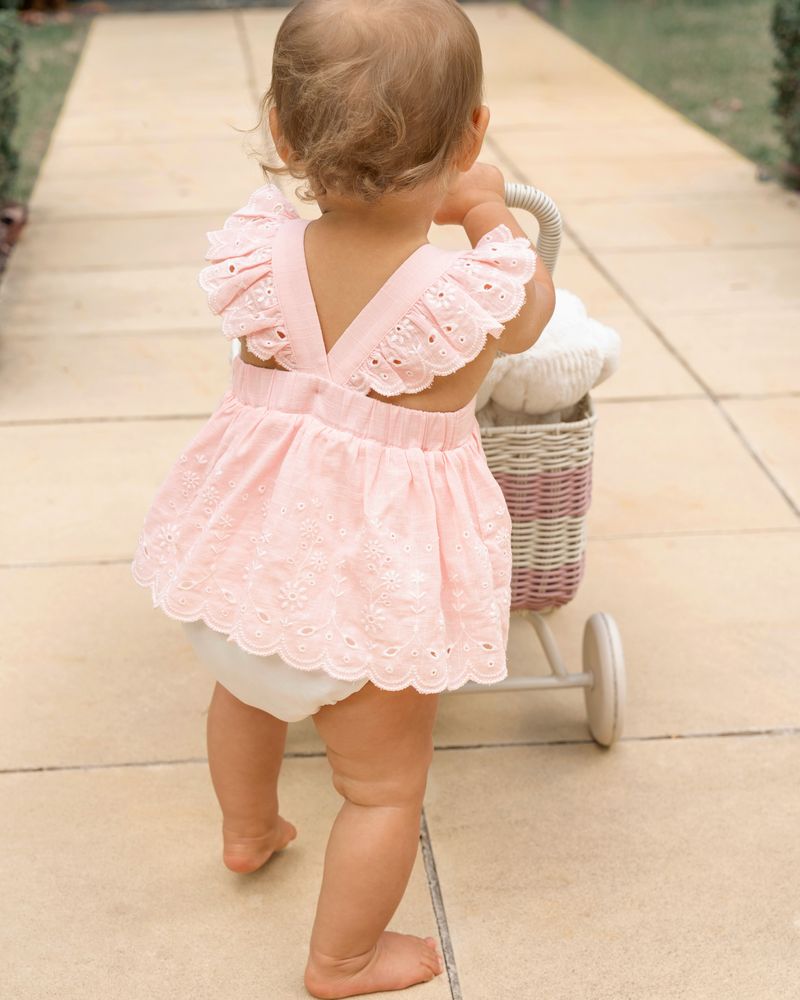 Chelsea Broderie Overlay Bodysuit - Pink