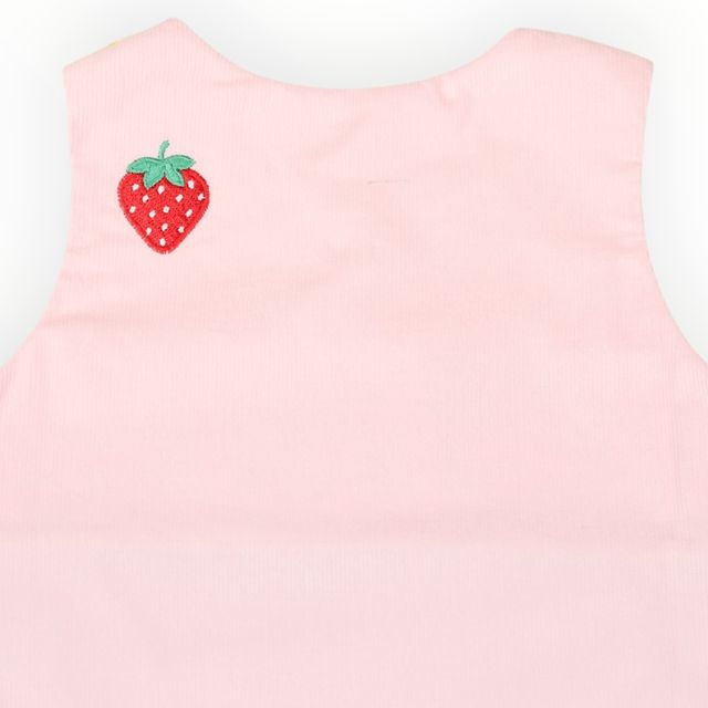 Strawberry Appliqued Cord Dress- Pink