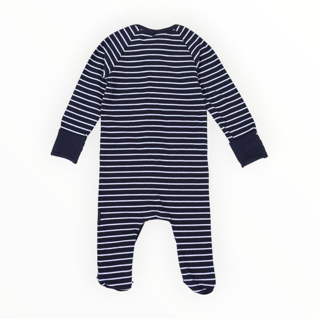 Striped Zip cotton Romper - Blue