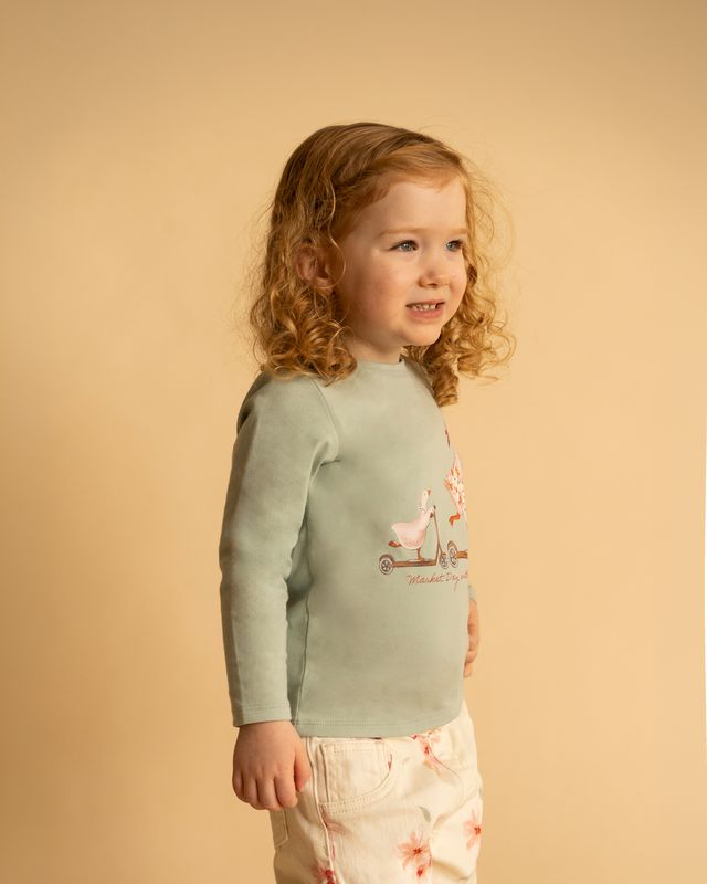 Emmy Ducks On Scooter L/S Tee - Dusky Sage