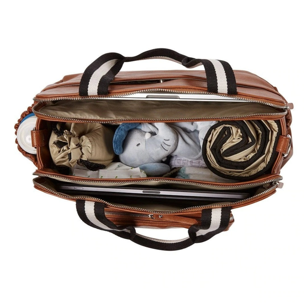 Vegan Leather Tote Triple Compartment Nappy Bag