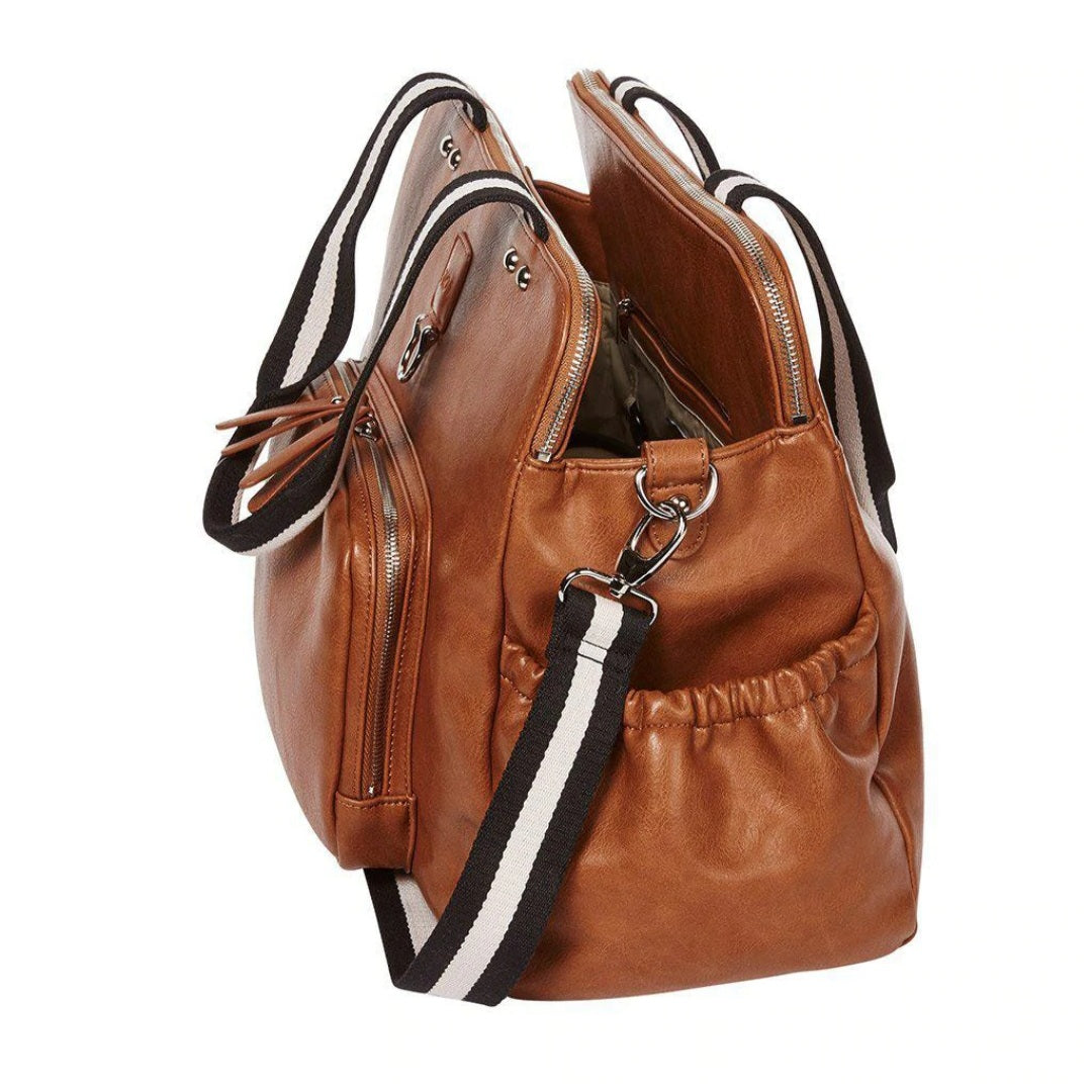 Vegan Leather Tote Triple Compartment Nappy Bag