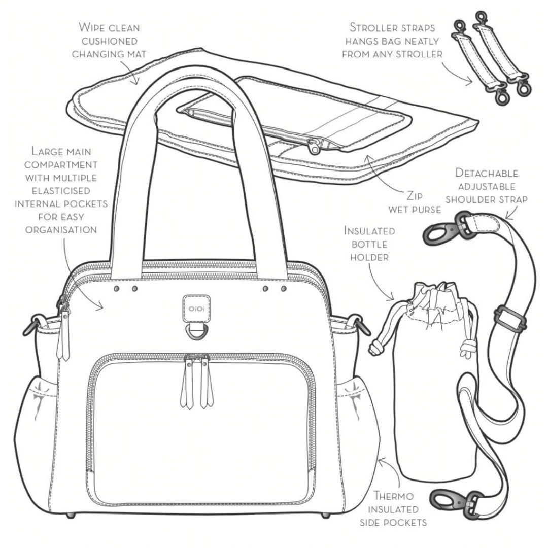 Vegan Leather Tote Triple Compartment Nappy Bag