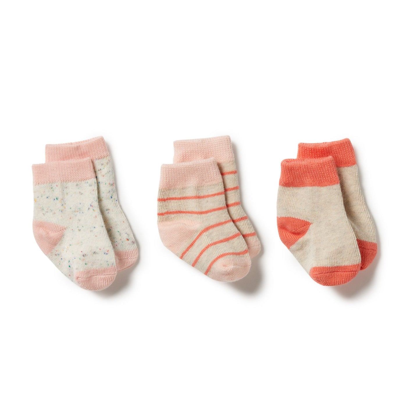 Organic 3 Pack Baby Socks - Silver Peony/ Fog/ Coral