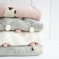 Pom Pom Organic Knit Baby Blanket - Grey