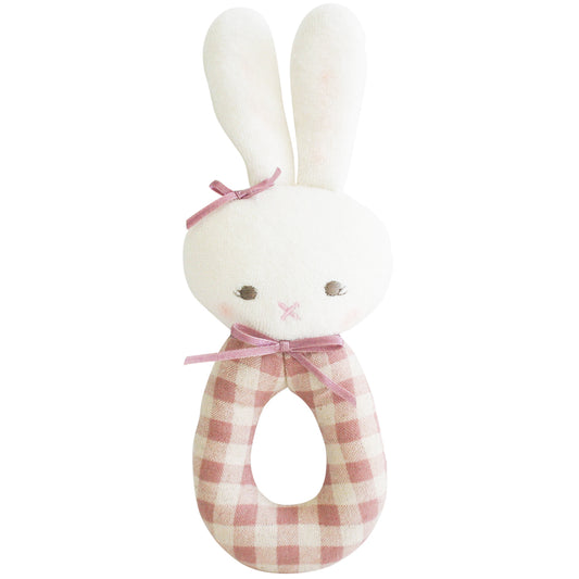Bunny Grab Rattle - Rose Check