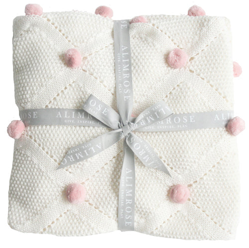 Pom Pom Organic Knit Baby Blanket - Pink