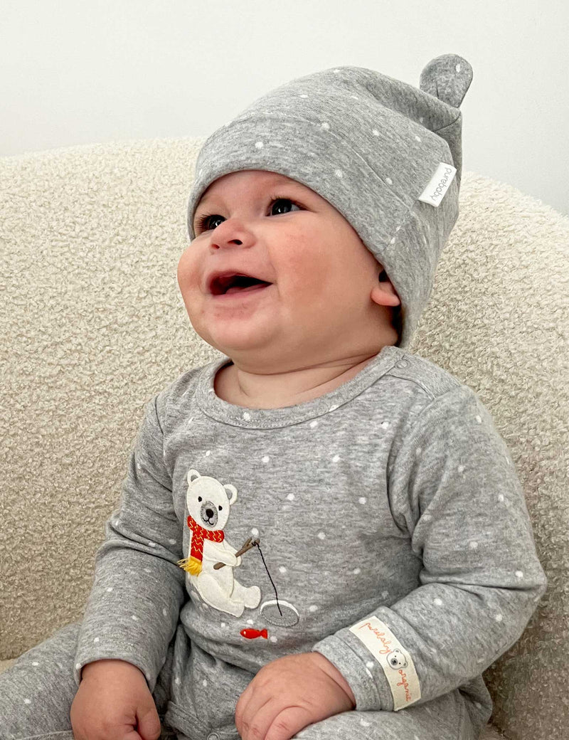 Purebaby Bear Beanie - Grey Mini Spot