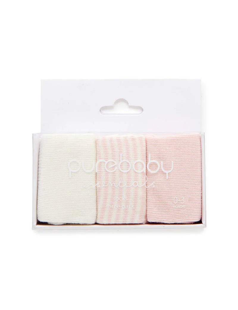 Purebaby 3 sock pack - Pale Pink