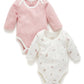 Purebaby Easy Neck L/S Bodysuit 2pk - Vanilla Blossom