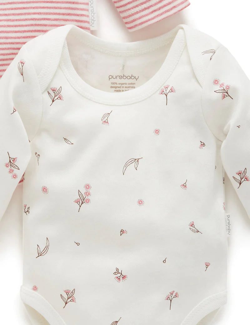 Purebaby Easy Neck L/S Bodysuit 2pk - Vanilla Blossom