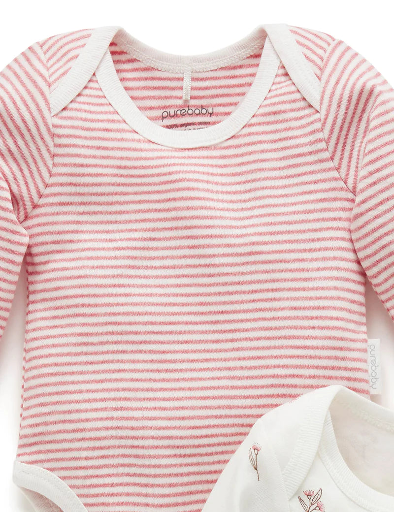 Purebaby Easy Neck L/S Bodysuit 2pk - Vanilla Blossom