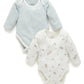 Purebaby Easy Neck L/S Bodysuit 2 Pk - Vanilla Eucalyptus