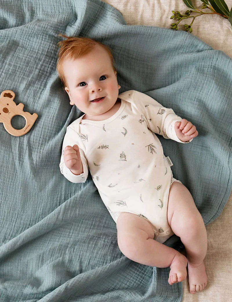 Purebaby Easy Neck L/S Bodysuit 2 Pk - Vanilla Eucalyptus