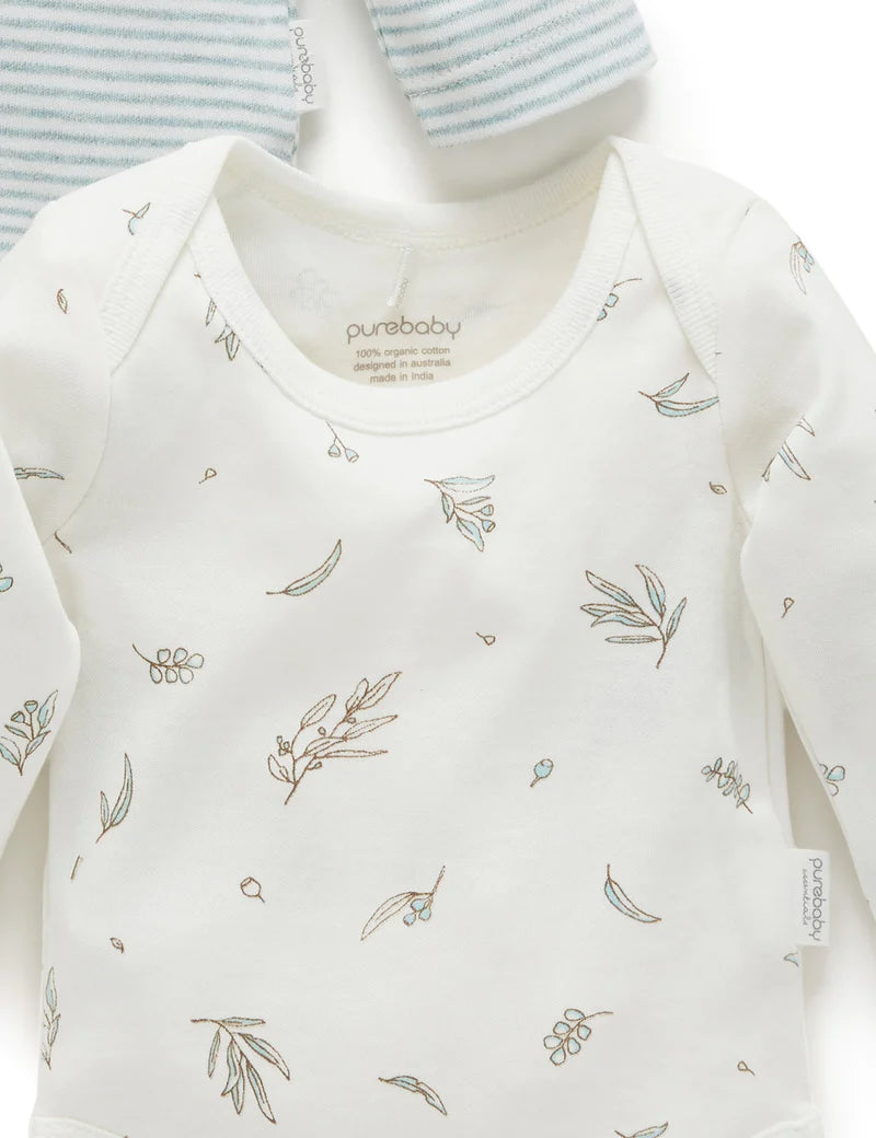 Purebaby Easy Neck L/S Bodysuit 2 Pk - Vanilla Eucalyptus