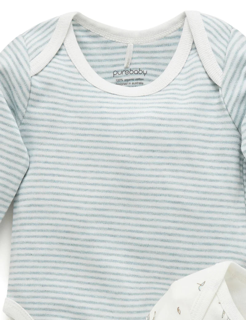 Purebaby Easy Neck L/S Bodysuit 2 Pk - Vanilla Eucalyptus