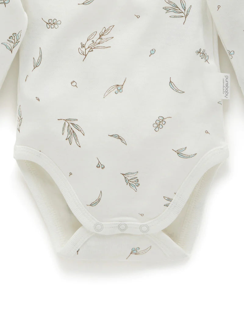 Purebaby Easy Neck L/S Bodysuit 2 Pk - Vanilla Eucalyptus