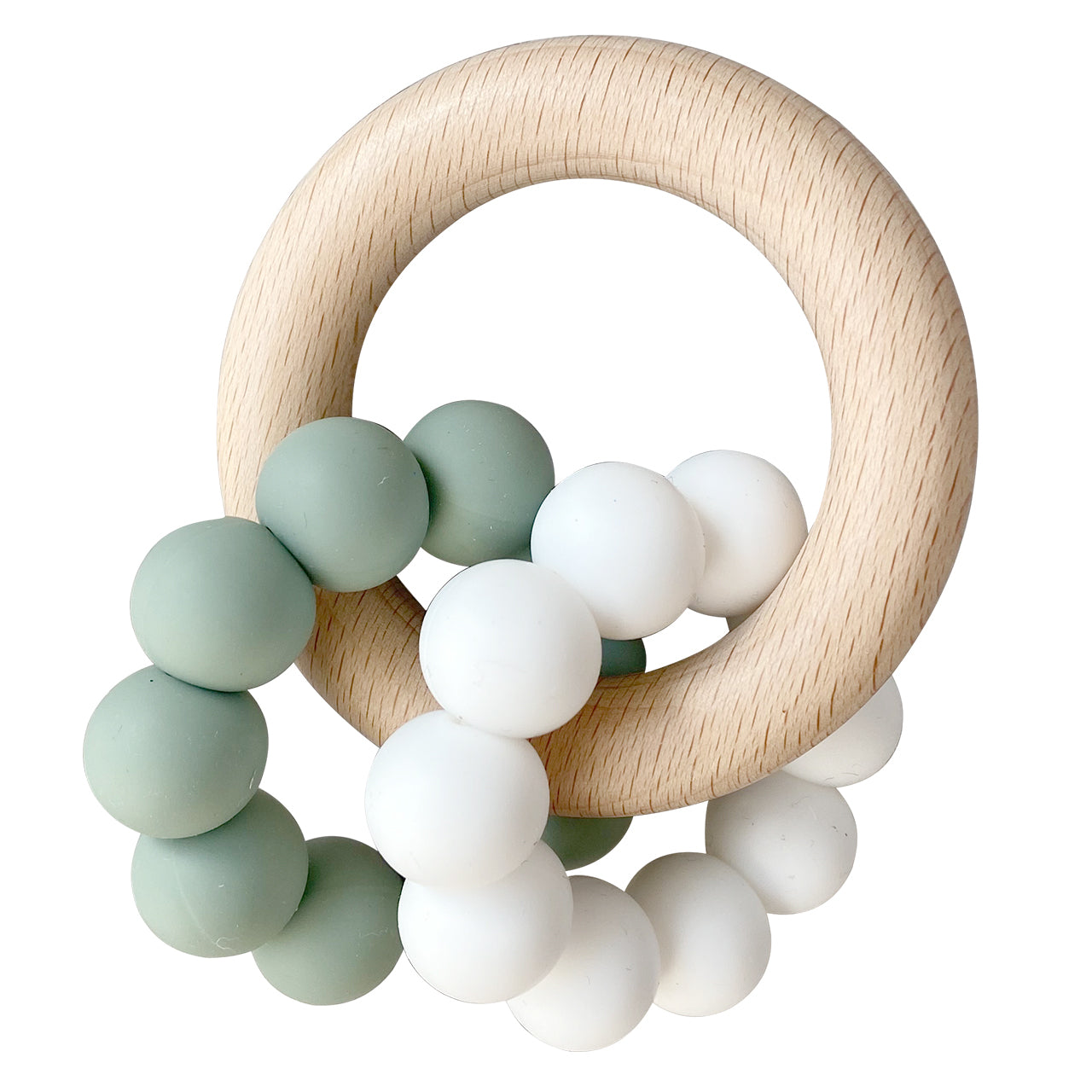Double Silicone Teether Ring - Sage & White