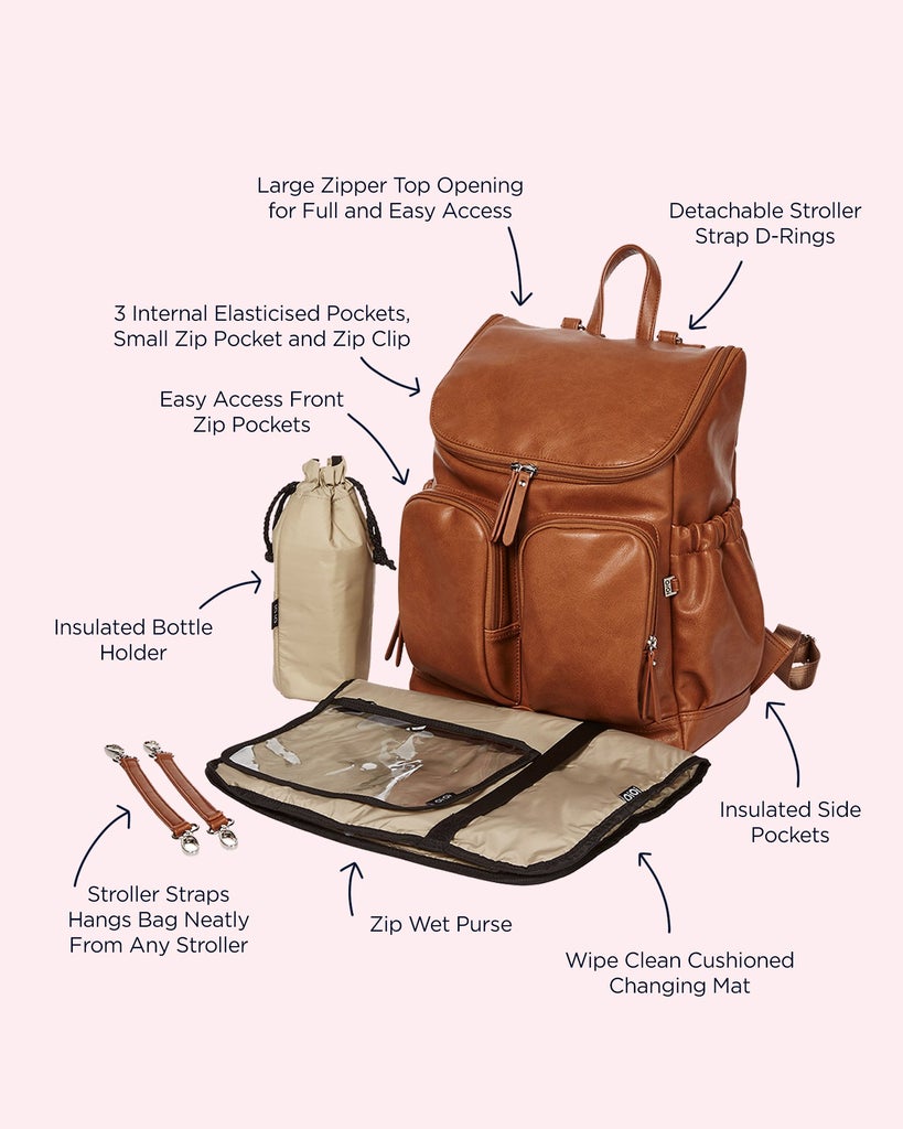 Signature Nappy Backpack - Tan Vegan Leather