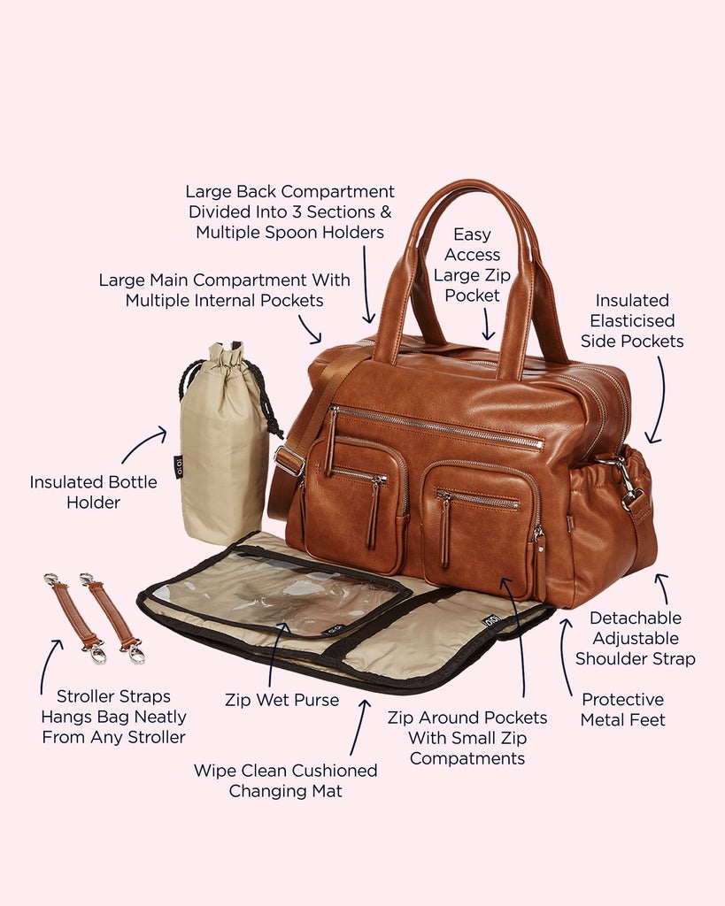 Vegan Leather Nappy Carry All - Tan