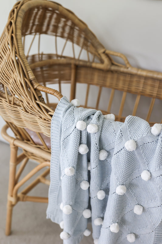 Pom Pom Blanket - Powder Blue